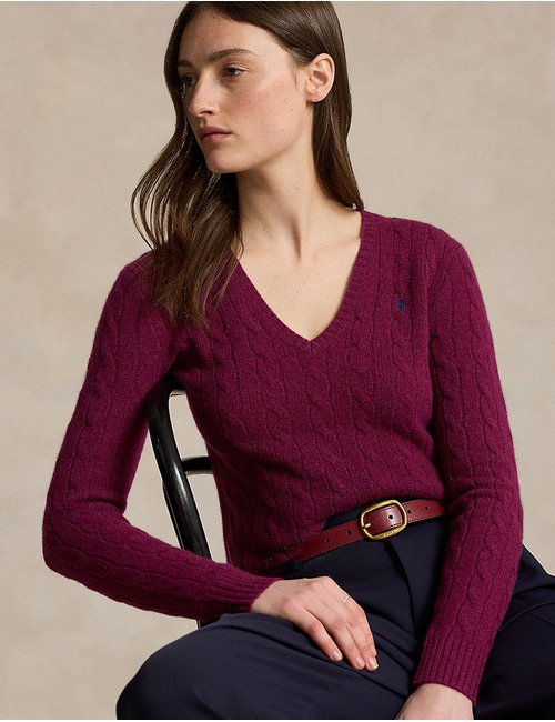 Ralph Lauren Dames pull met v-hals bordeaux