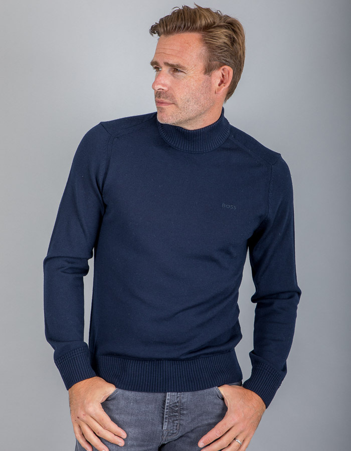 Pull met opstaande kraag blauw