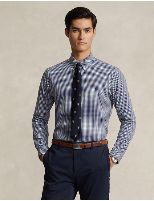 SLIM FIT GINGHAM STRETCH POPLIN SHIRT