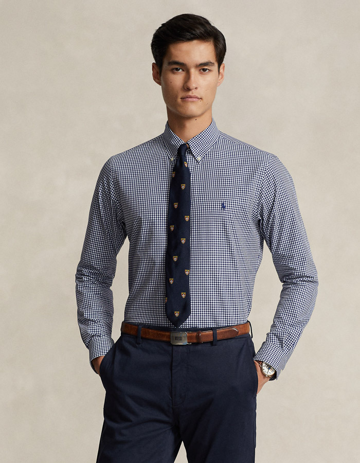 SLIM FIT GINGHAM STRETCH POPLIN SHIRT