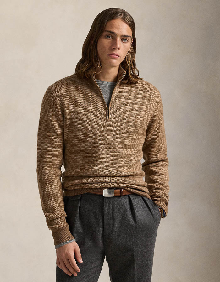 WASHABLE WOOL QUARTER-ZIP SWEATER