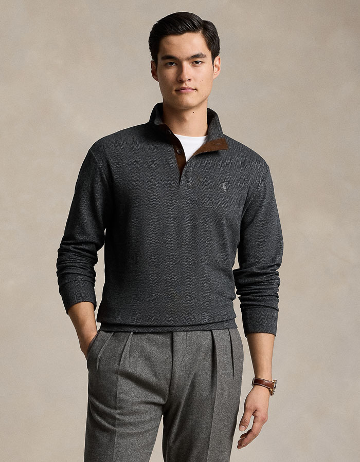 HERRINGBONE-PRINT LUXURY JERSEY PULLOVER