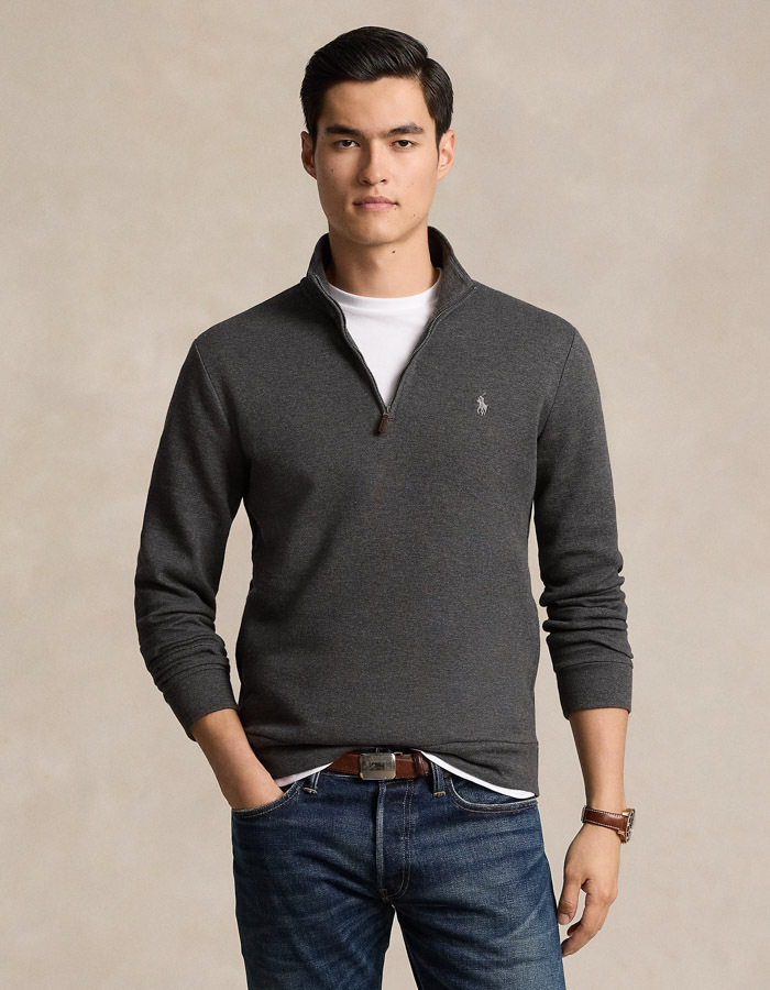 DOUBLE-KNIT MESH QUARTER-ZIP PULLOVER