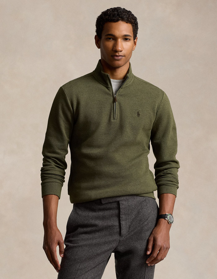 DOUBLE-KNIT MESH QUARTER-ZIP PULLOVER