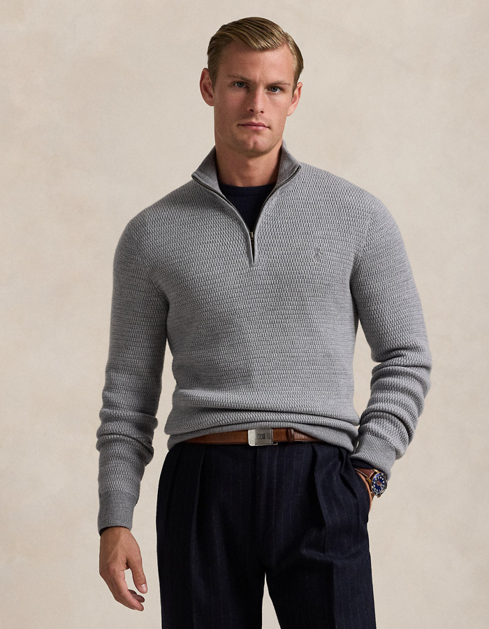 WASHABLE WOOL QUARTER-ZIP SWEATER