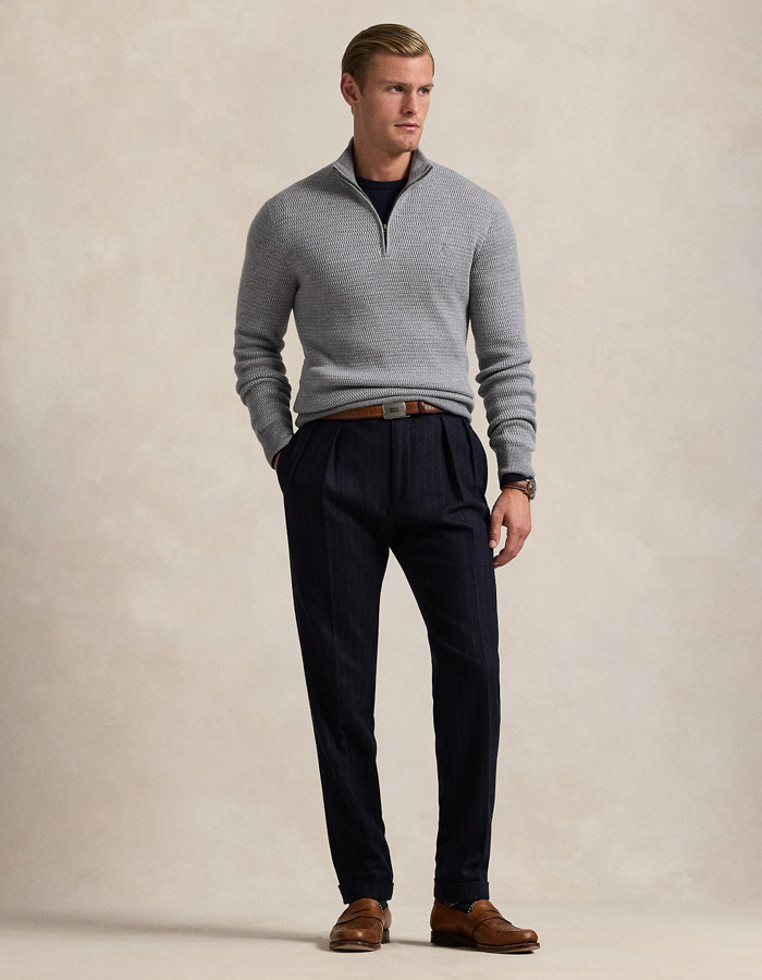 WASHABLE WOOL QUARTER-ZIP SWEATER