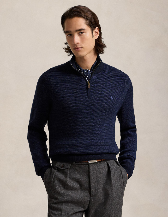 WASHABLE WOOL QUARTER-ZIP SWEATER