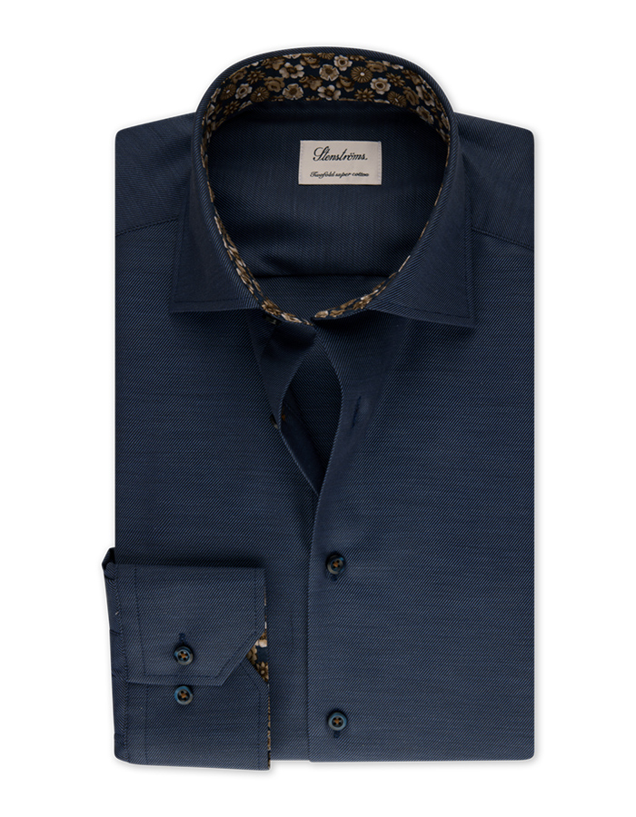 Fitted Body Navy Contrast Twill Shirt