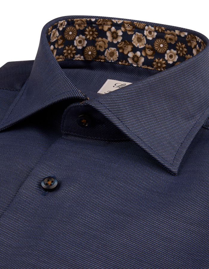 Fitted Body Navy Contrast Twill Shirt