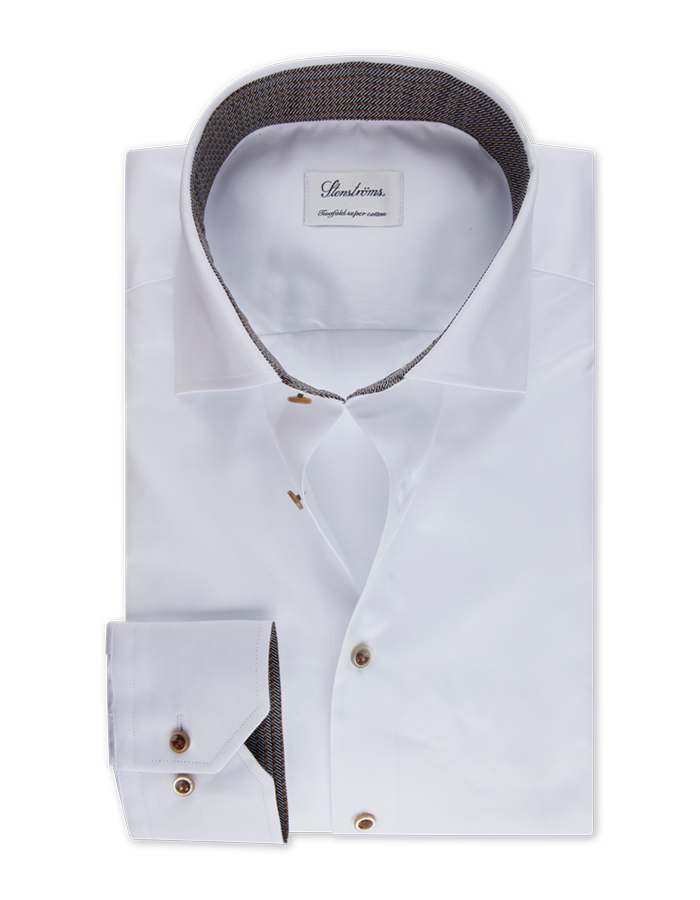 Fitted Body White Contrast Twill Shirt