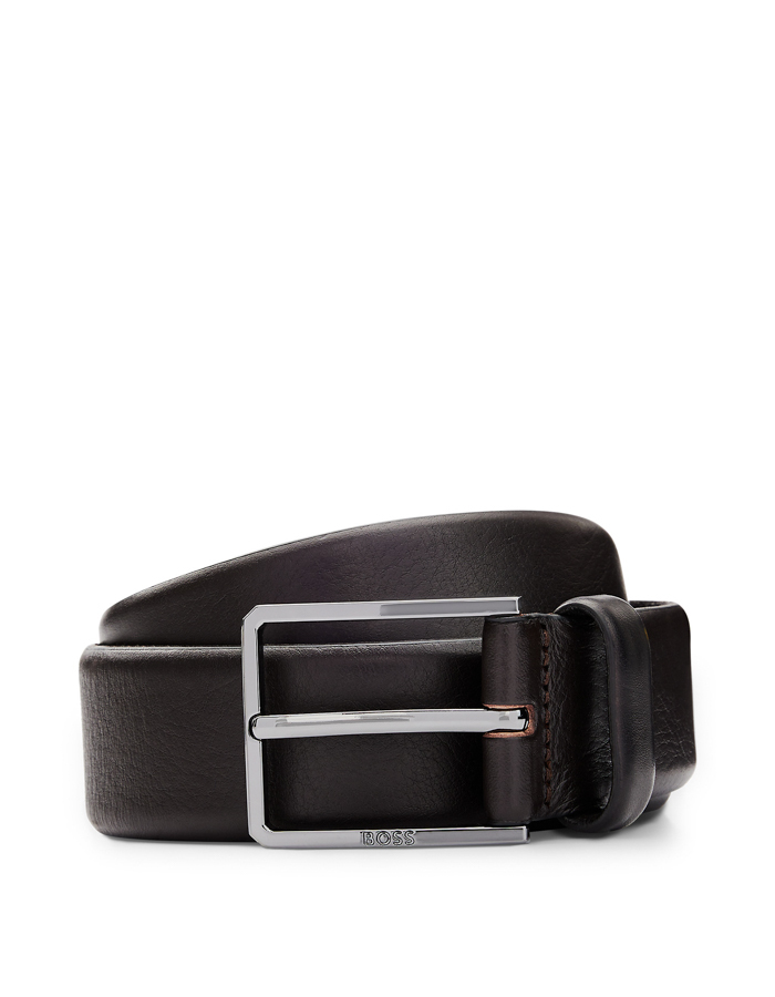 Elegante Italiaanse Leren Riem met Logo Gesp