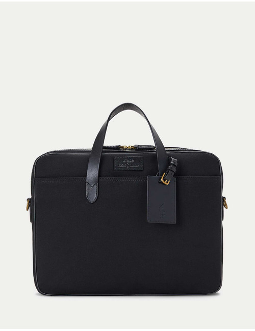 Leather-Trim Canvas Briefcase