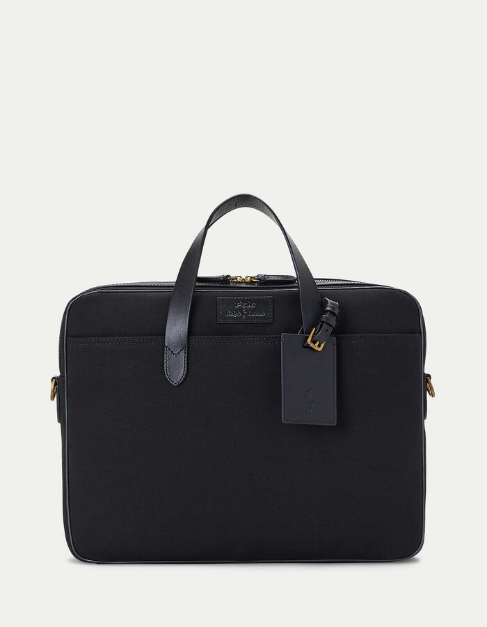 Leather-Trim Canvas Briefcase