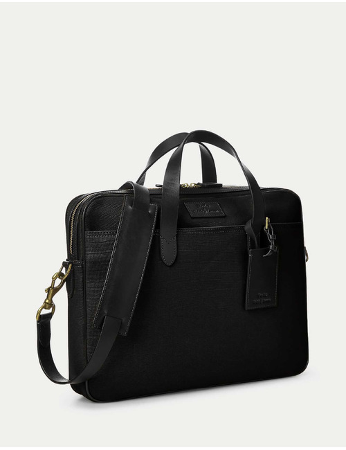 Leather-Trim Canvas Briefcase