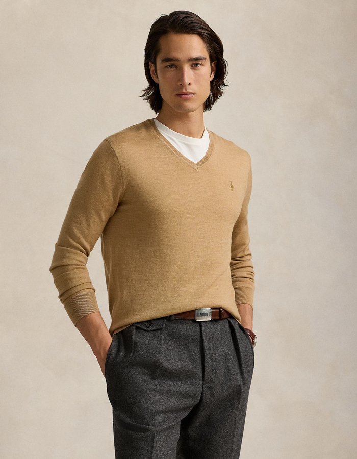 SLIM FIT WASHABLE WOOL V-NECK SWEATER