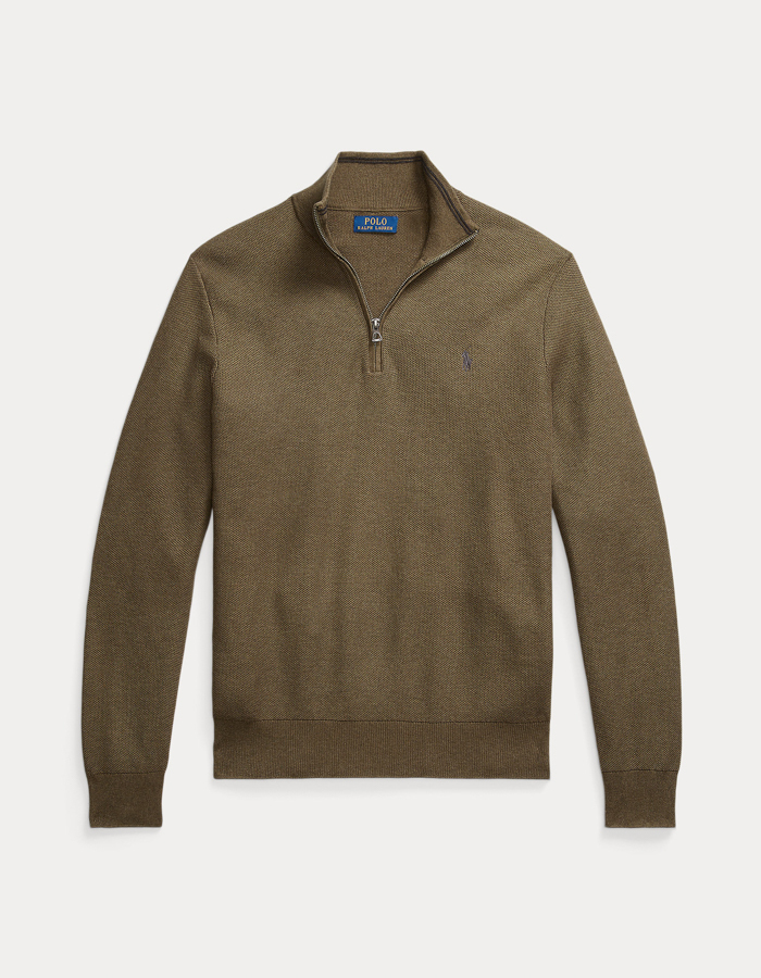 Mesh-gebreide katoenen quarter-zip trui