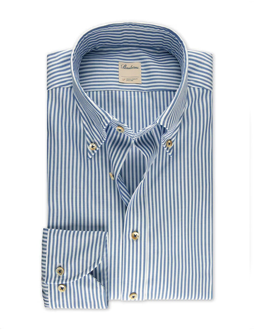 Slimline Donkerblauw gestreept Oxford hemd