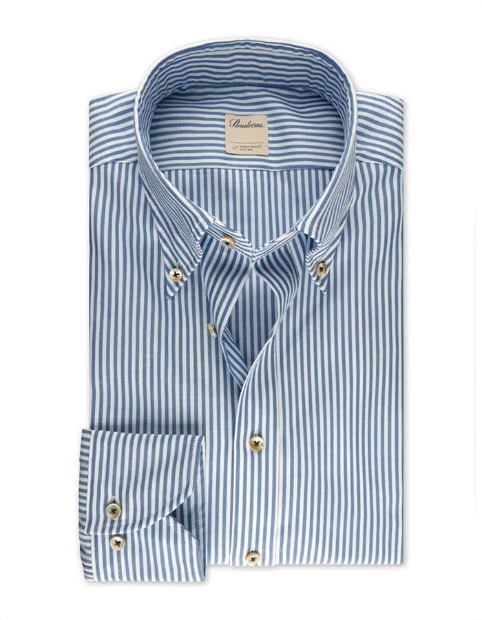 Slimline Donkerblauw gestreept Oxford hemd